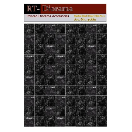 RT Diorama 35880 1/35 Printed Accessories: Marble Black Floor Tiles Nr.2 - Scenics & Diorama