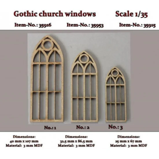 RT Diorama 35915 1/35 Lasercut: Gothic Church Windows No.3 - Scenics & Diorama