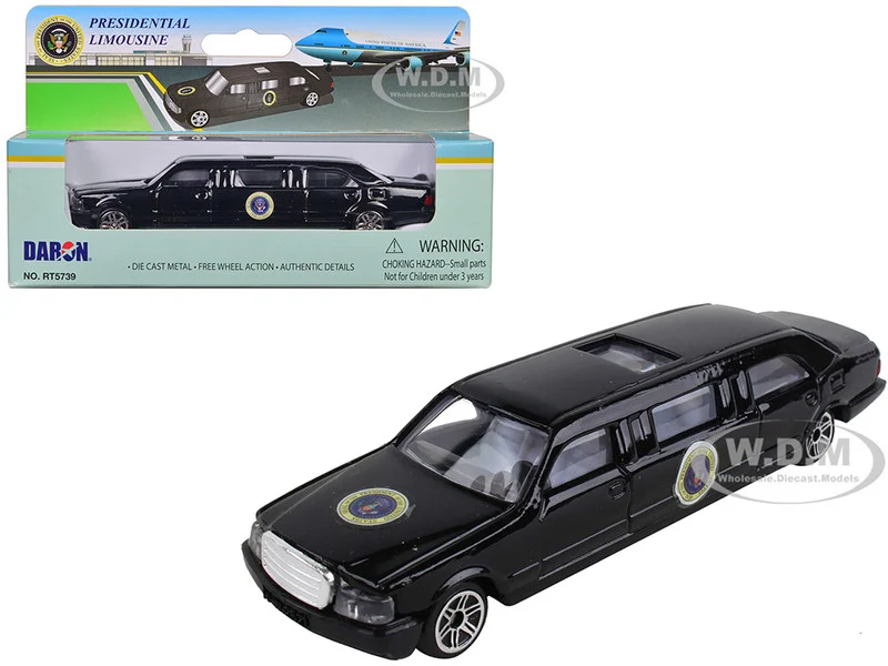 Presidential Limousine Black with Sunroof "United States President" Diecast Model by Daron - Limousine Models