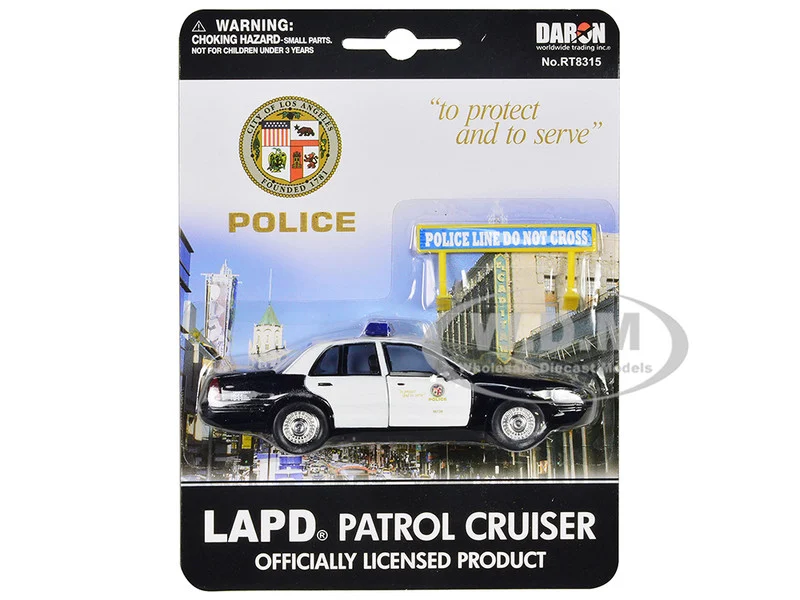 Ford Crown Victoria Police Cruiser Black and White "Los Angeles Police Department" with Police Sign Diecast Model by Daron - Ford Models