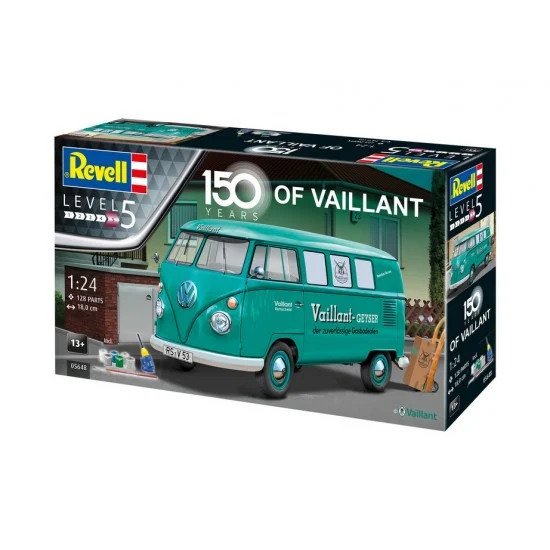 Revell 5648 1/24 Geschenkset 150 years of Vaillant VW T1 Bus (Kit w/Base Paints, Glue and Brushes) - Model Cars
