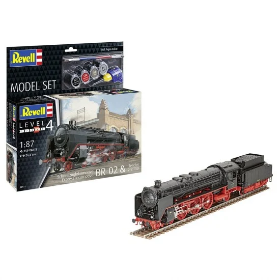 Revell 62171 1/87 Schnellzuglokomotive BR02 and Tender 2'2'T30 Model Set (kit, glue, brush, paints) - Model Railway