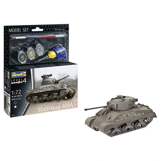 Revell 63290 1/72 Sherman M4A1 Model Set (kit, glue, brush, paints) - Military Vehicles & Tanks