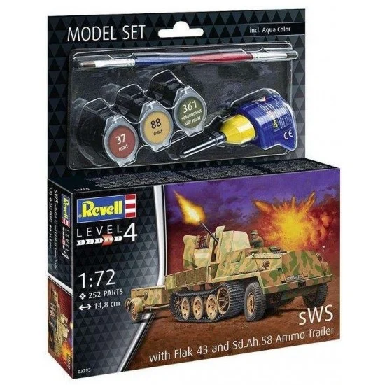 Revell 63293 1/72 sWS with Flak43 and Sd.Ah58 Ammo Trailer Model Set (kit, glue, brush, paints) - Military Vehicles & Tanks