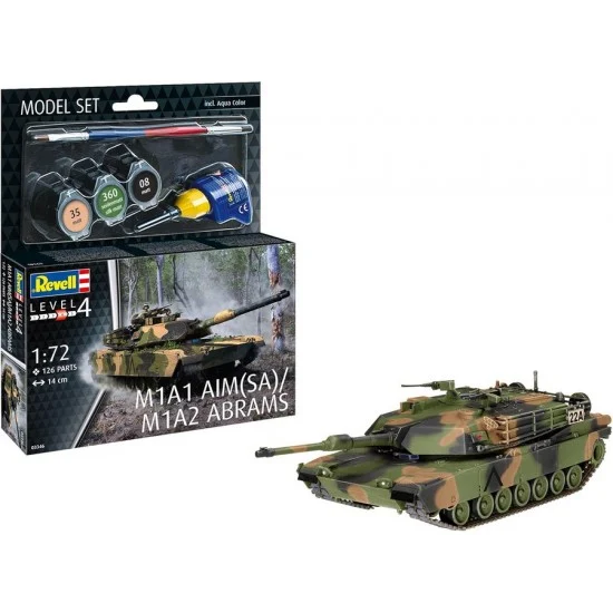 Revell 63346 1/72 M1A1 AIM (SA)/ M1A2 Abrams Model Set (kit, glue, brush, paints) - Military Vehicles & Tanks