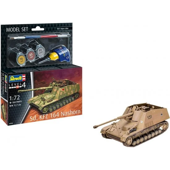 Revell 63358 1/72 Sd.Kfz. 164 Nashorn Model Set (kit, glue, brush, paints) - Military Vehicles & Tanks