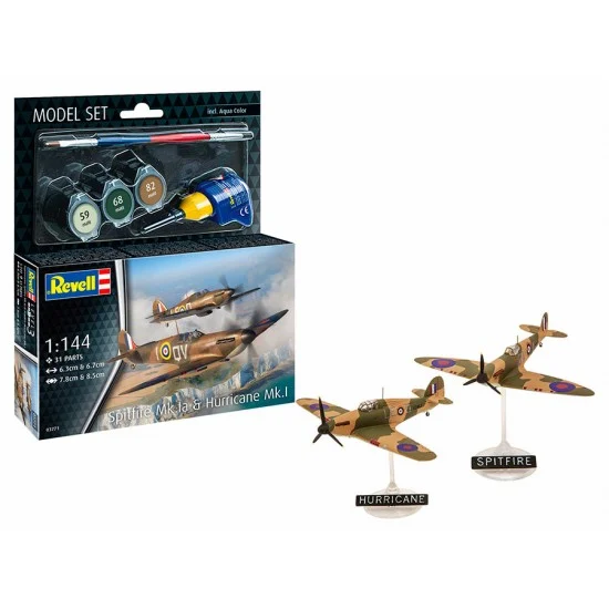 Revell 63771 1/144 Model Set - Spitfire Mk.la & Hurricane Mk.l (kit, paints, brush, glue)