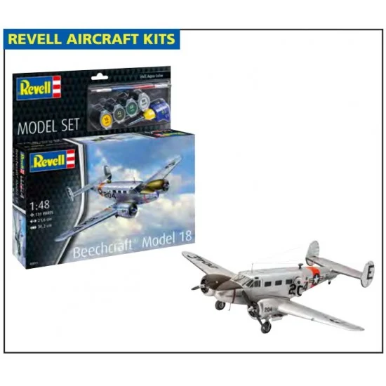 Revell 63811 1/48 Beechcraft Model 18 Model Set (kit, glue, brush, paints) - Model Planes