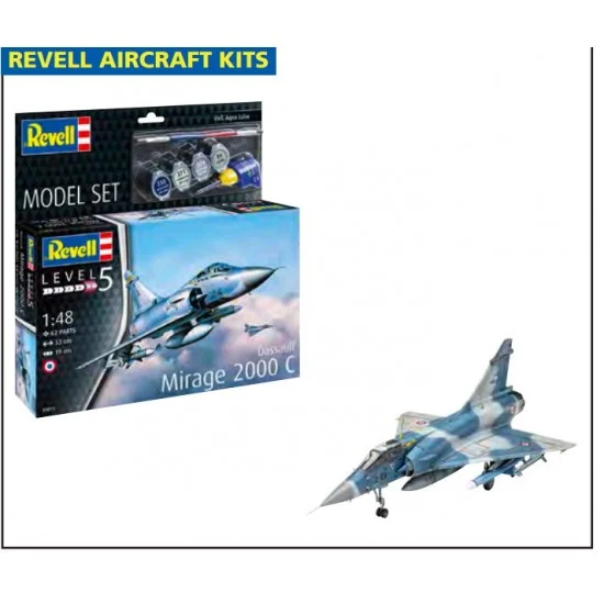 Revell 63813 1/48 Dassault Mirage 2000C Model Set (kit, glue, brush, paints) - Model Planes