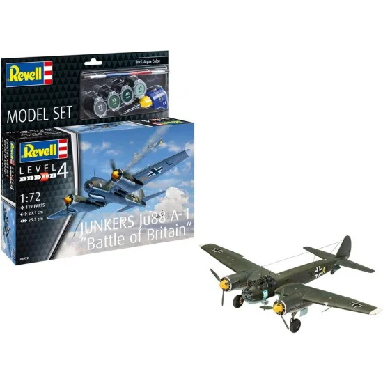 Revell 64972 1/72 Junkers Ju88 A-1 Battle of Britain Model Set (kit, glue, brush, paints)