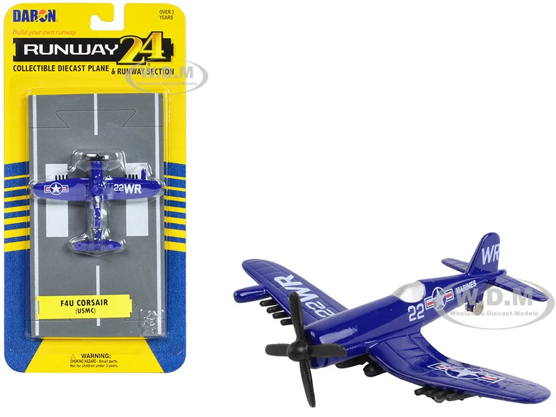 Vought F4U Corsair Fighter Aircraft Blue "United States Marine Corps" with Runway Section Diecast Model Airplane by Runway24 - Military Models