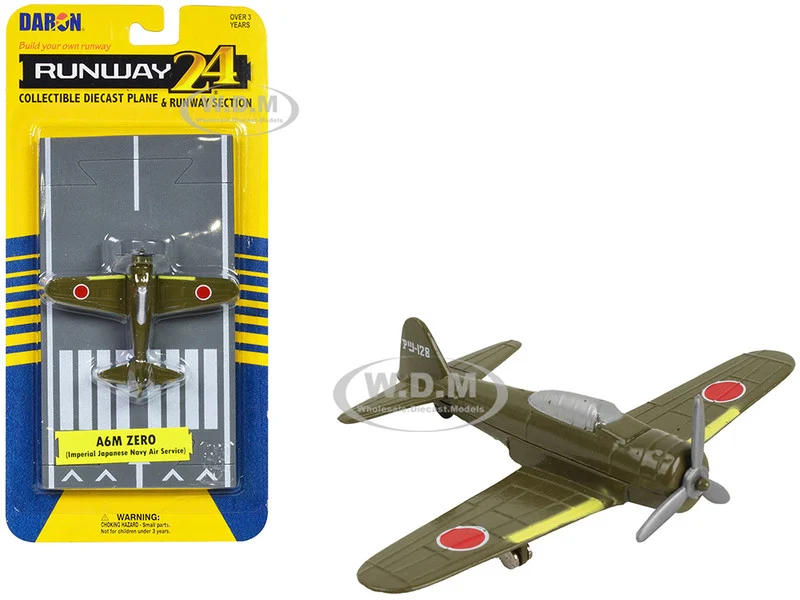 Mitsubishi A6M Zero Fighter Aircraft Green "Imperial Japanese Navy Air Service" with Runway Section Diecast Model Airplane by Runway24 - Mitsubishi Models