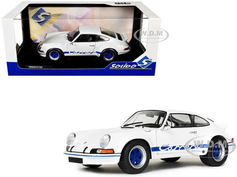 1973 Porsche 911 RSR Carrera White with Blue Stripes 1/18 Diecast Model Car by Solido - Porsche Models
