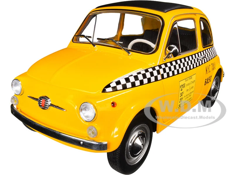 1965 Fiat 500 L "NYC Taxi" New York City Yellow 1/18 Diecast Model Car by Solido - Fiat Models