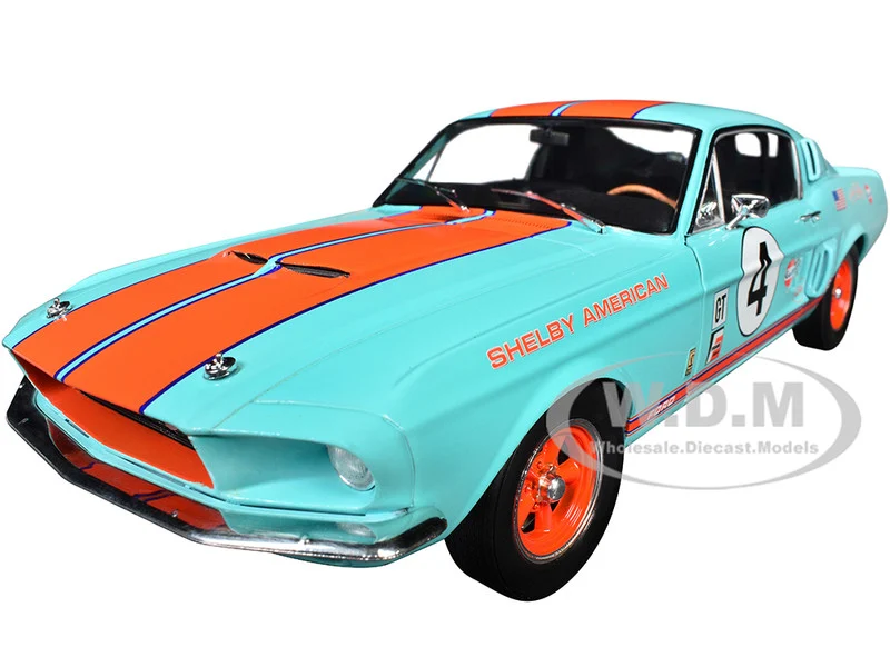 1967 Shelby GT500 #4 "Gulf Racing Tribute" Light Blue with Orange Stripes 1/18 Diecast Model Car by Solido - Shelby Models