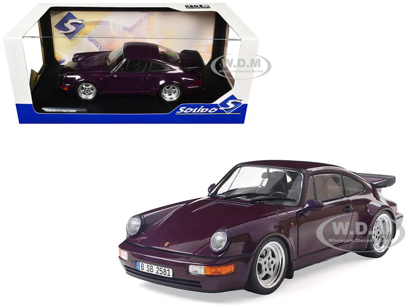 1990 Porsche 911 (964) Turbo Violet Blue Metallic 1/18 Diecast Model Car by Solido - Porsche Models