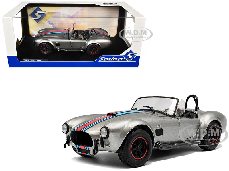 1965 Shelby Cobra 427 MKII "Solido Works M Racing Tribute" Gray Metallic with Stripes 1/18 Diecast Model Car by Solido - Shelby Models
