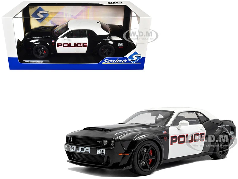 2023 Dodge Challenger Demon "Police" Black and White 1/18 Diecast Model Car by Solido - Dodge Models