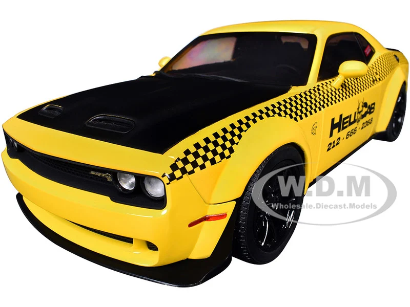 2023 Dodge Challenger SRT Hellcat Redeye Widebody Taxi "NYC Hellcab" Yellow with Black Hood and Graphics 1/18 Diecast Model Car by Solido - Dodge Models