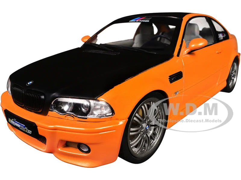 2000 BMW E46 M3 "Solido Works" Orange Metallic with Matt Black Hood and Carbon Top 1/18 Diecast Model Car by Solido - BMW Models