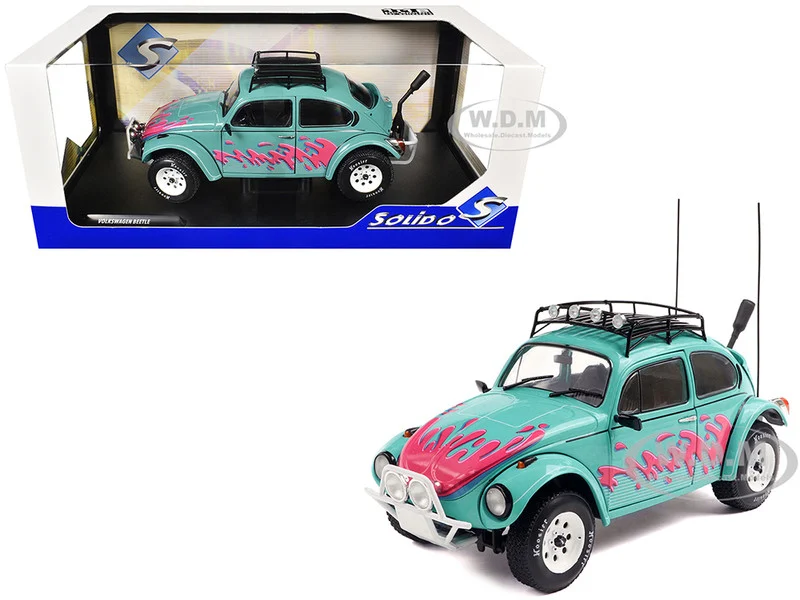 1976 Volkswagen Beetle Baja Miami Green with Pink Graphics 1/18 Diecast Model Car by Solido - Volkswagen Models
