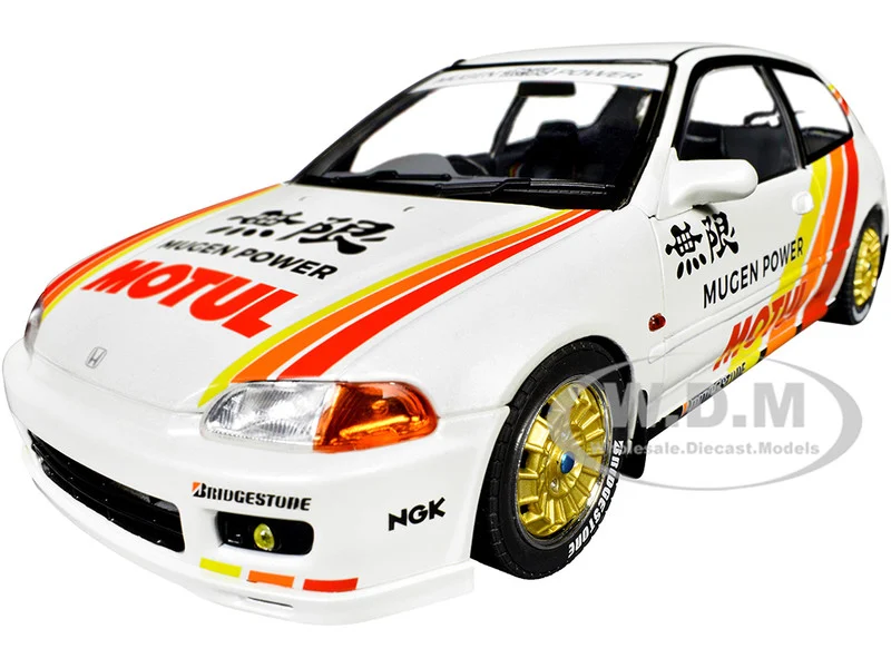 1991 Honda Civic (EG6) RHD (Right Hand Drive) "Mugen Racing" White with Stripes 1/18 Diecast Model Car by Solido - Honda Models