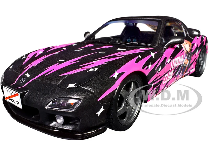 1994 Mazda RX7 (FDRS) RHD (Right Hand Drive) "Itasha Club" Black Metallic with Pink Graphics 1/18 Diecast Model Car by Solido - Mazda Models