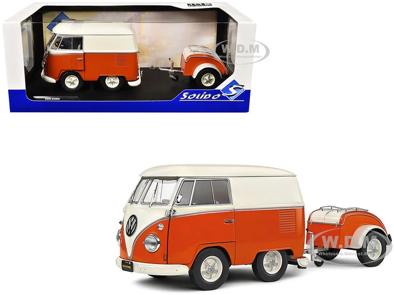 1950 Volkswagen Kool Kombi Van with Trailer Orange and White 1/18 Diecast Model Car by Solido - Volkswagen Models