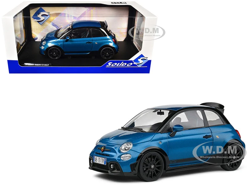 2022 Fiat 695 Abarth "Tributo 131 Rally" Podium Blue Metallic with Black Side Stripes 1/18 Diecast Model Car by Solido - Fiat Models