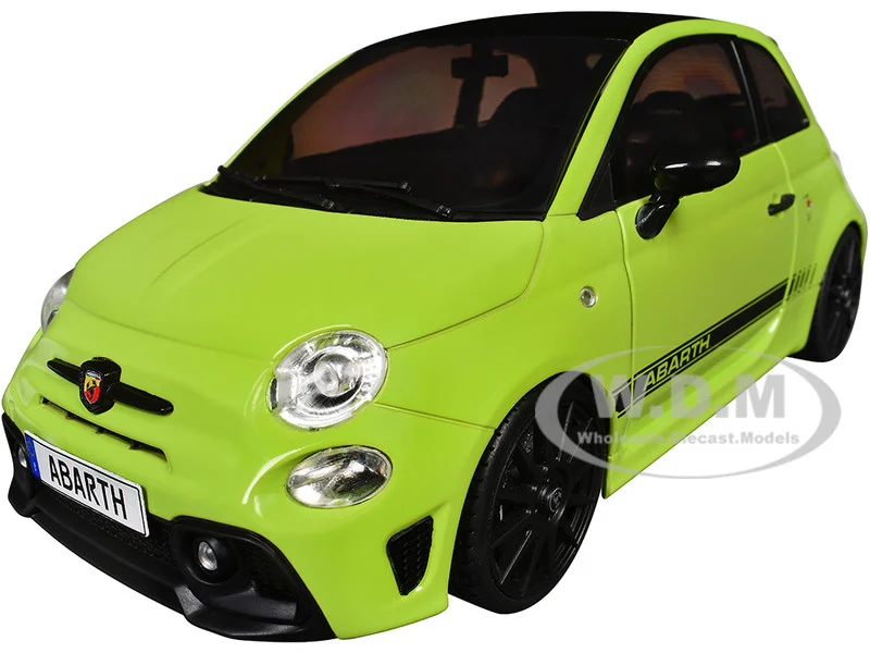 2023 Fiat F595 Abarth Verde Adrenalina Green with Black Top and Stripes 1/18 Diecast Model Car by Solido - Fiat Models