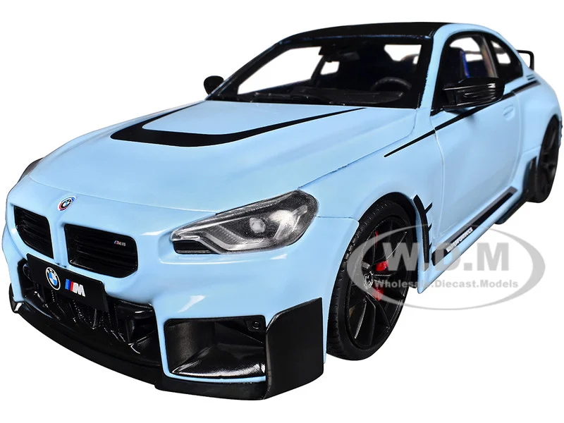 2024 BMW M2 Performance Parts Zandvoort Blue with Carbon Top and Black Stripes 1/18 Diecast Model Car by Solido - BMW Models