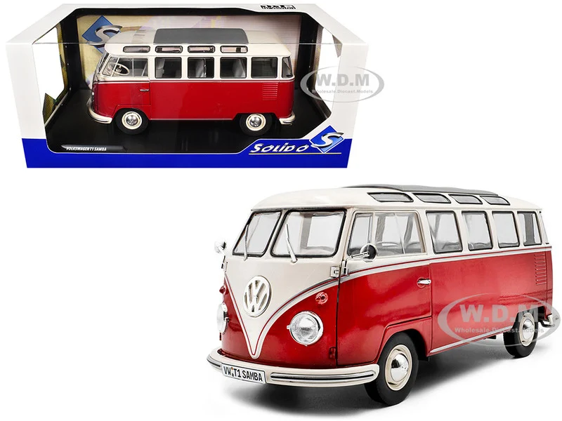 1962 Volkswagen T1 Samba Bus Red and White 1/18 Diecast Model Car by Solido - Volkswagen Models