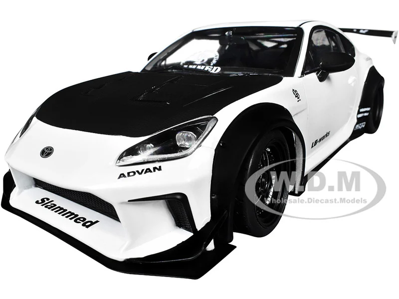 2024 Toyota GR86 LBWK Body Kit RHD (Right Hand Drive) Pearl White with Carbon Hood 1/18 Diecast Model Car by Solido - Toyota Models