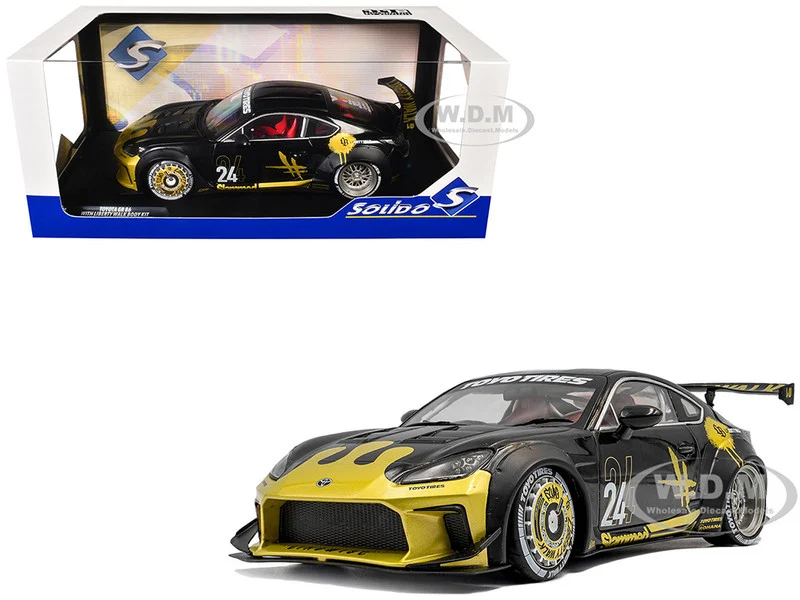 2024 Toyota GR86 Liberty Walk Body Kit RHD (Right Hand Drive) #24 Black with Gold Graphics 1/18 Diecast Model Car by Solido - Toyota Models