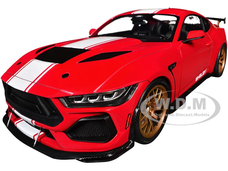 2024 Ford Shelby Mustang Super Snake Race Red with White Stripes 1/18 Diecast Model Car by Solido - Ford Models