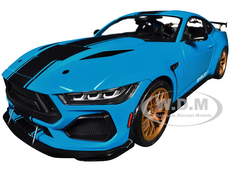 2024 Ford Shelby Mustang Super Snake Grabber Blue Metallic with Black Stripes 1/18 Diecast Model Car by Solido - Ford Models