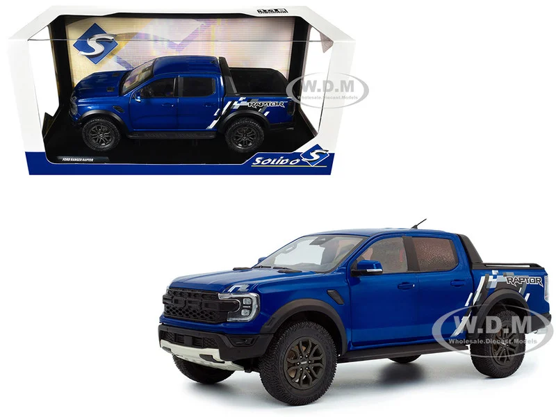 2024 Ford Ranger Raptor Pickup Truck Blue Lightning Metallic 1/18 Diecast Model Car by Solido - Ford Models