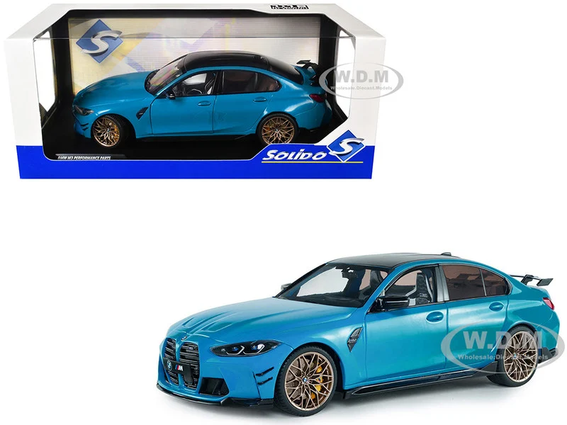 2024 BMW M3 Competition Daytona Beach Blue with Carbon Top 1/18 Diecast Model Car by Solido - BMW Models