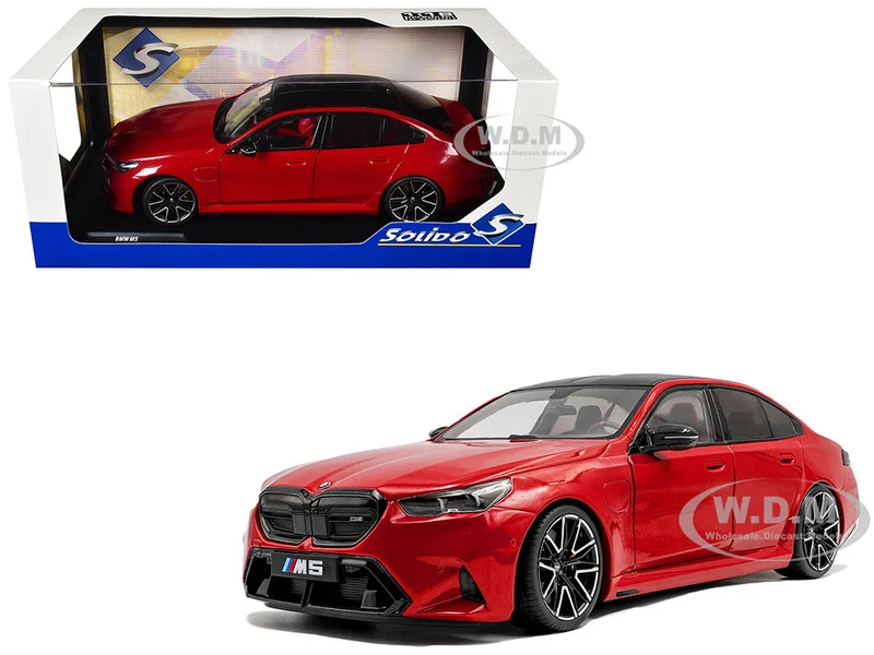 2025 BMW M5 Fire Red with Black Top 1/18 Diecast Model Car by Solido - BMW Models