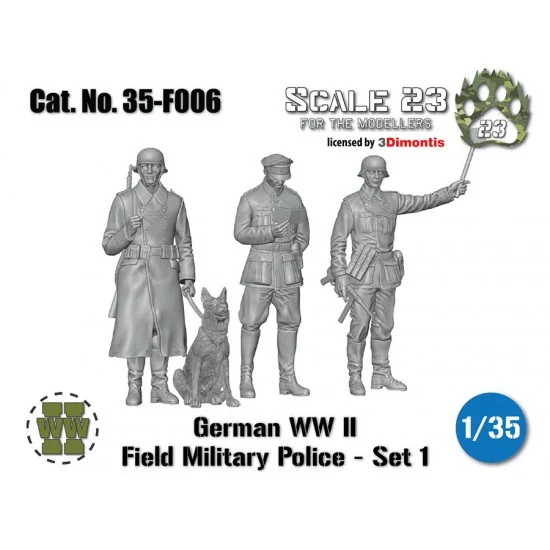 Scale23 35-F006 1/35 WWII German Field Military Police Set 1 (3 figures and 1 dog)
