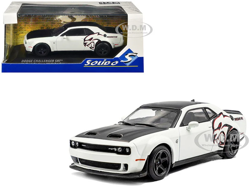 2020 Dodge Challenger SRT Hellcat Redeye Widebody White Knuckle with Matt Black Hood and Top 1/43 Diecast Model Car by Solido - Dodge Models