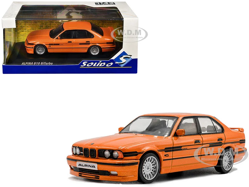 1994 BMW E34 Alpina B10 BiTurbo Orange Metallic with Black Stripes 1/43 Diecast Model Car by Solido - BMW Models