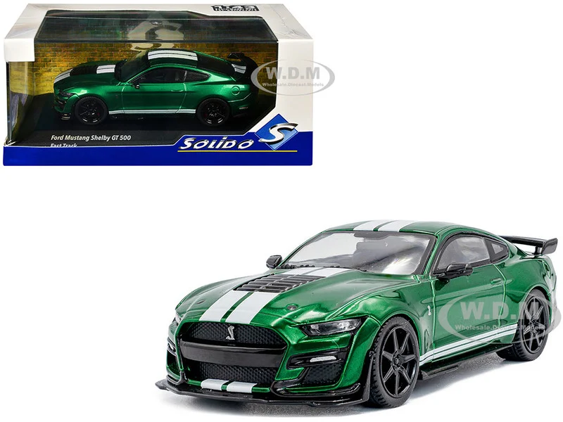 2020 Ford Mustang Shelby GT500 Fast Track Eruption Green Metallic with White Stripes 1/43 Diecast Model Car by Solido - Ford Models