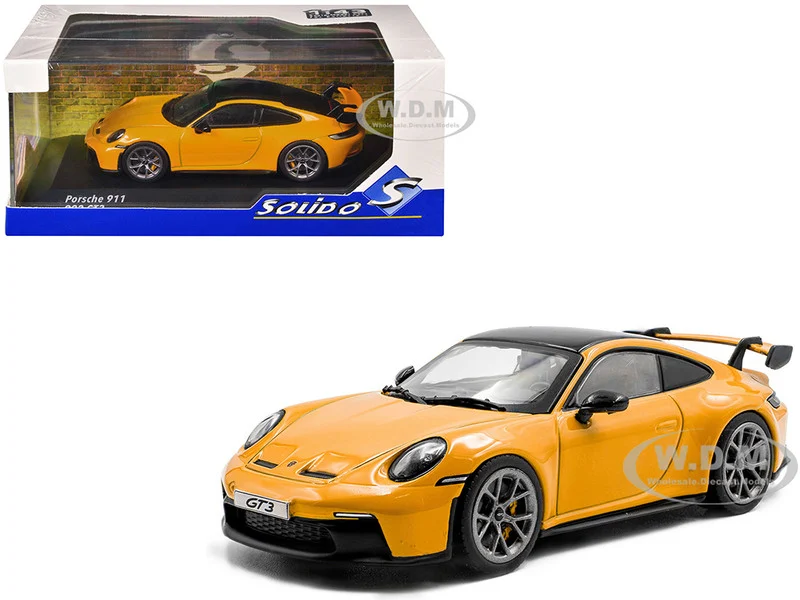 2023 Porsche 911 (992) GT3 Signal Yellow with Black Top 1/43 Diecast Model Car by Solido - Porsche Models