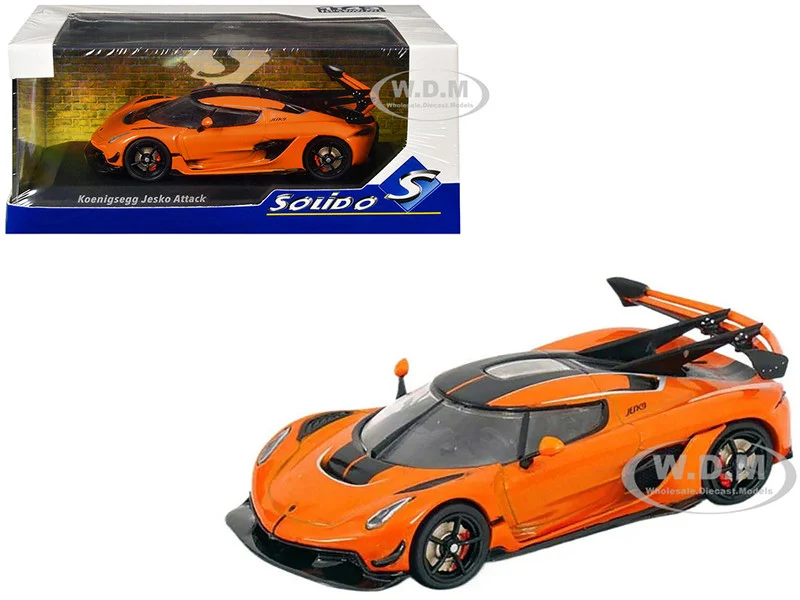 Koenigsegg Jesko Attack Tang Orange Metallic with Black Stripes 1/43 Diecast Model Car by Solido - Koenigsegg Models