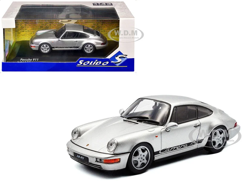 1994 Porsche 911 (964) RS Silver Metallic with Black Stripes 1/43 Diecast Model Car by Solido - Porsche Models