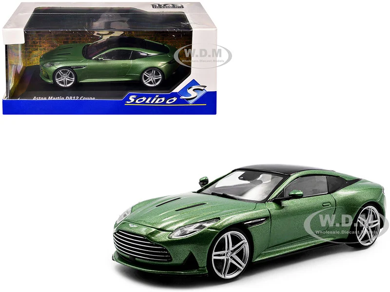 2023 Aston Martin DB12 Coupe Iridescent Emerald Metallic with Black Top 1/43 Diecast Model Car by Solido - Aston Martin Models