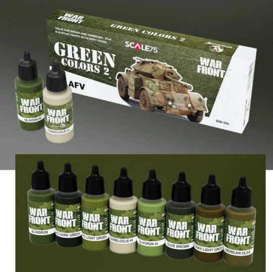 Scale75 SSE134 Acrylic Paints for AFV - War Front #Green Colours 2 (8x 17ml)