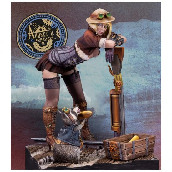 Scale75 SSP016 75mm Scale Steam Wars - Audrey D. & Rumblepop (girl, raccoon & diorama base)