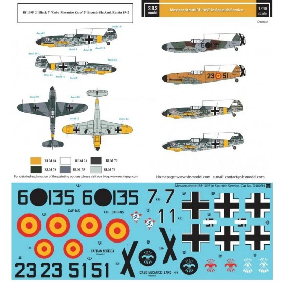 SBS Model D48034 1/48 Spanish Air Force Messerschmitt Bf-109F Decals